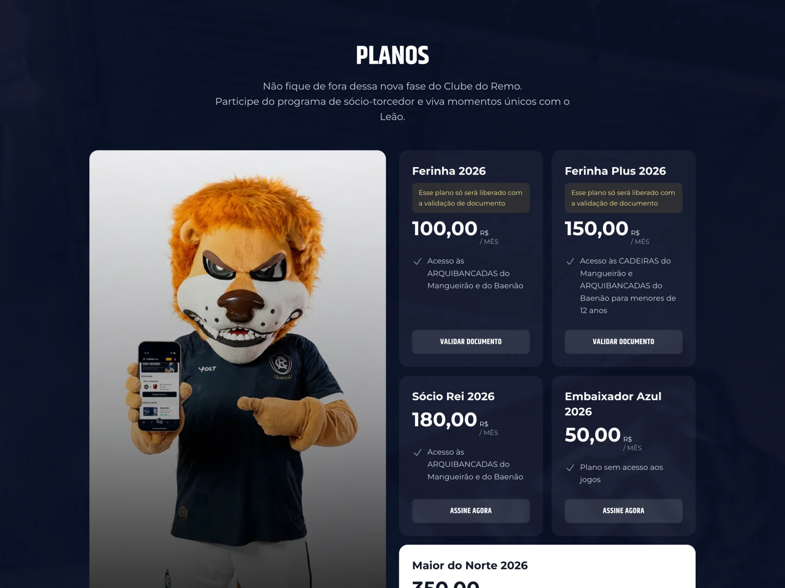 Planes de socios en la plataforma Fenômeno Azul